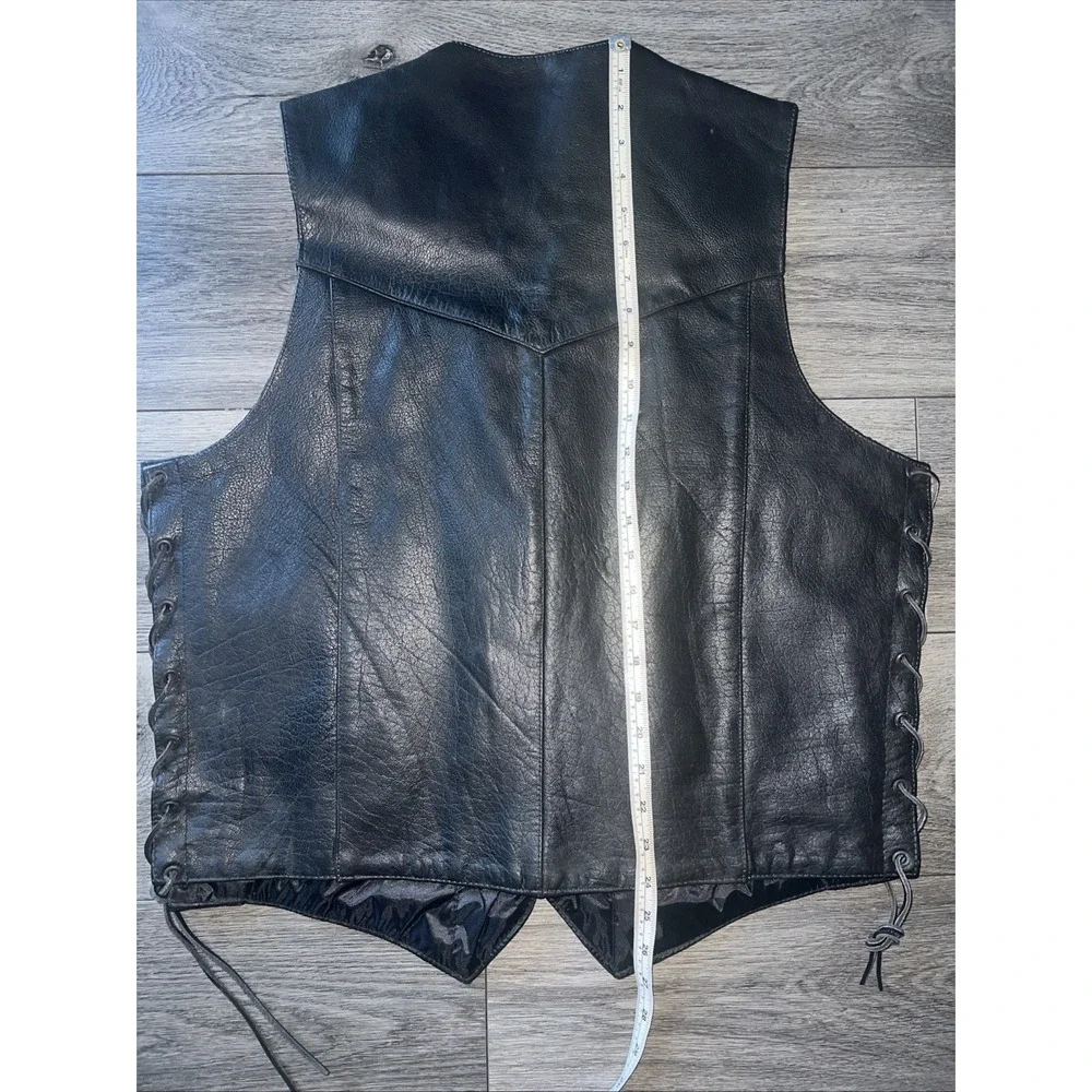 Leather‎ King Mens Black Leather Motorcycle Biker Vest Size 44